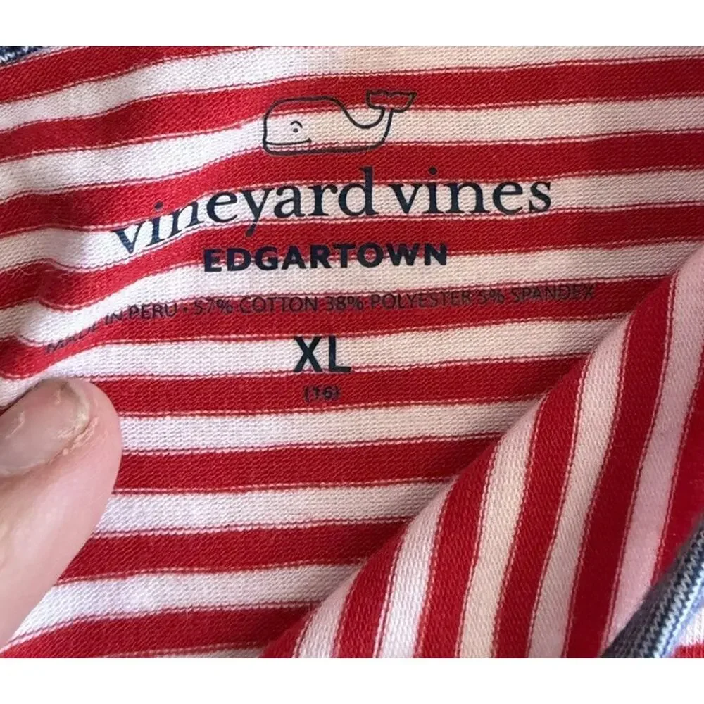 Vineyard Vines Edgartown Girls XL Red Striped T-Shirt Dress 4th July Drawstring
